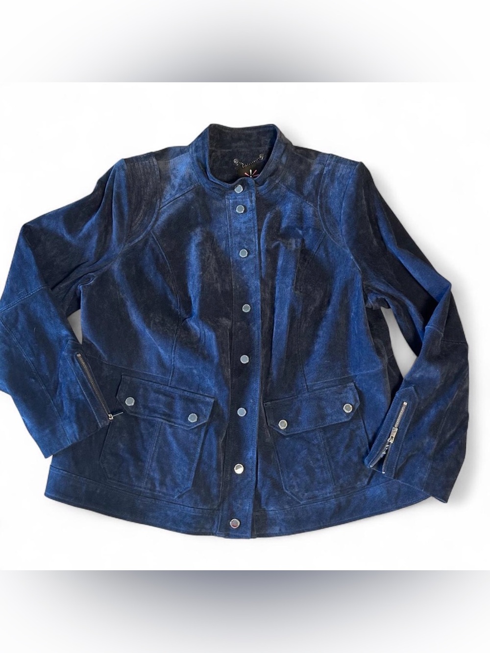 Isaac Mizrahi Live Navy Blue Suede Moto/Utility Jacket Size 22W